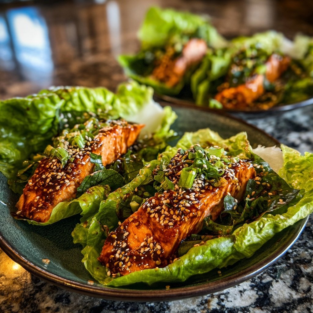 Peanut Soy Salmon Lettuce Bowls