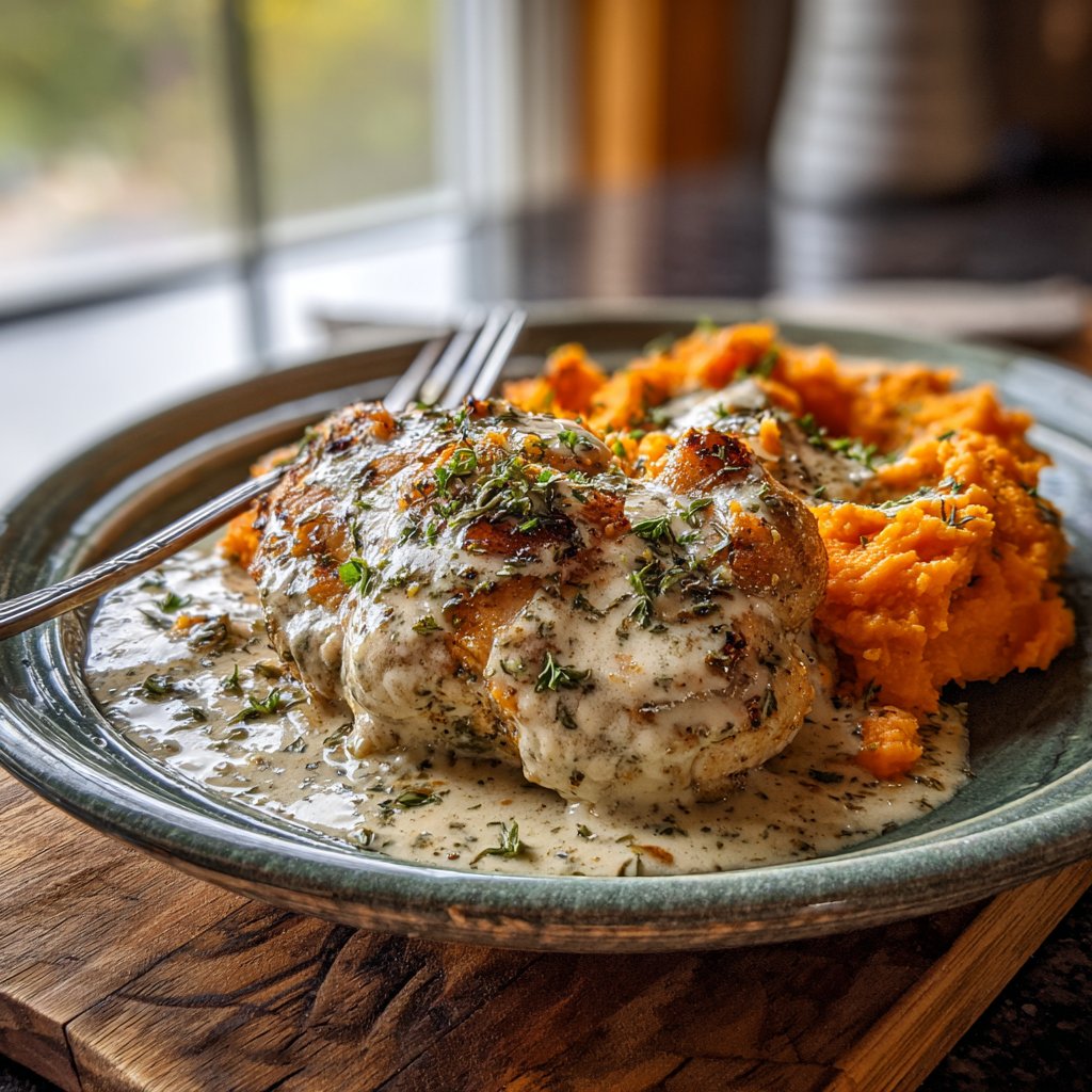 Creamy Herb Chicken with Mashed Sweet Potatoes