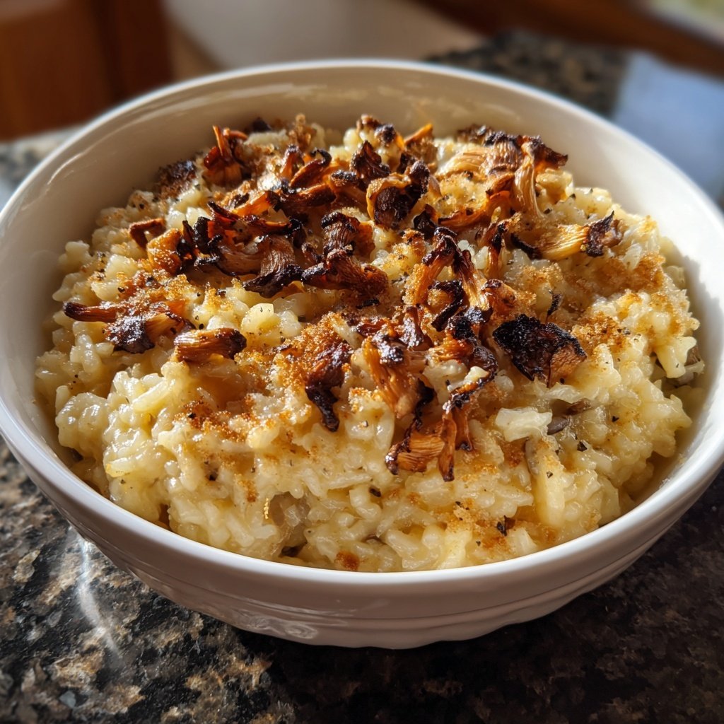 Oven Risotto with Crispy Mushrooms