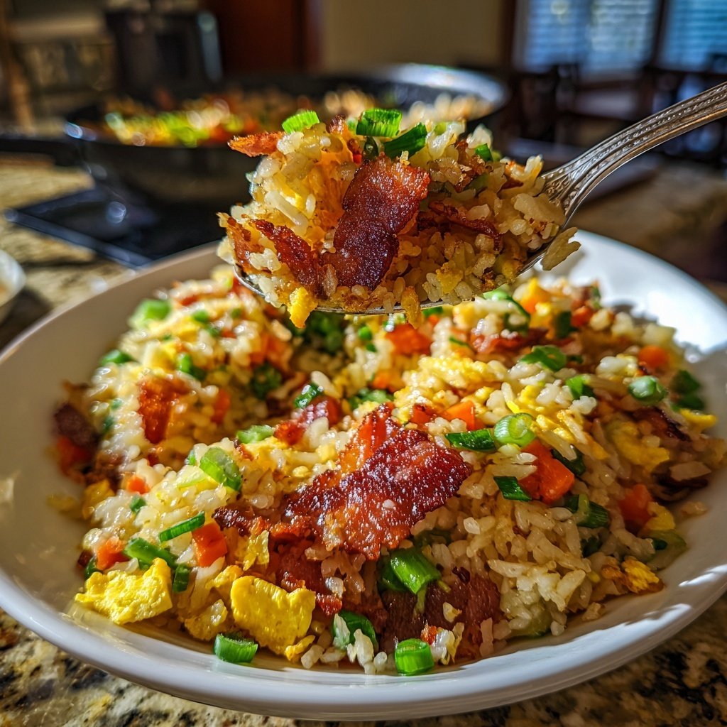 Breakfast Fried Rice with Bacon and Veggies​